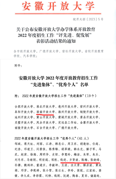 我院獲評2022年度安徽開放大學招生工作“先進集體”