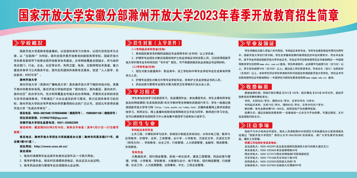 2023春季滁州開放大學（南譙分校）招生開始了