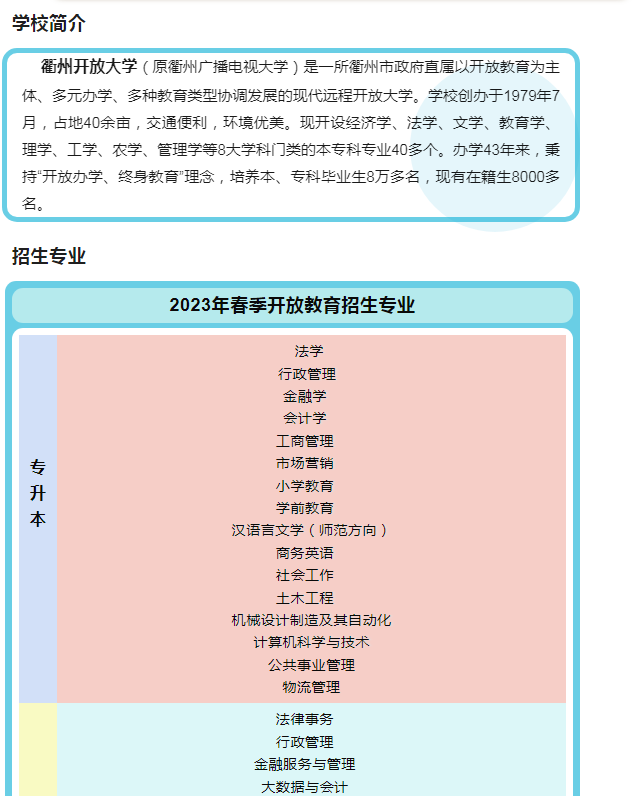 衢州柯城開放大學2023年春季招生簡章