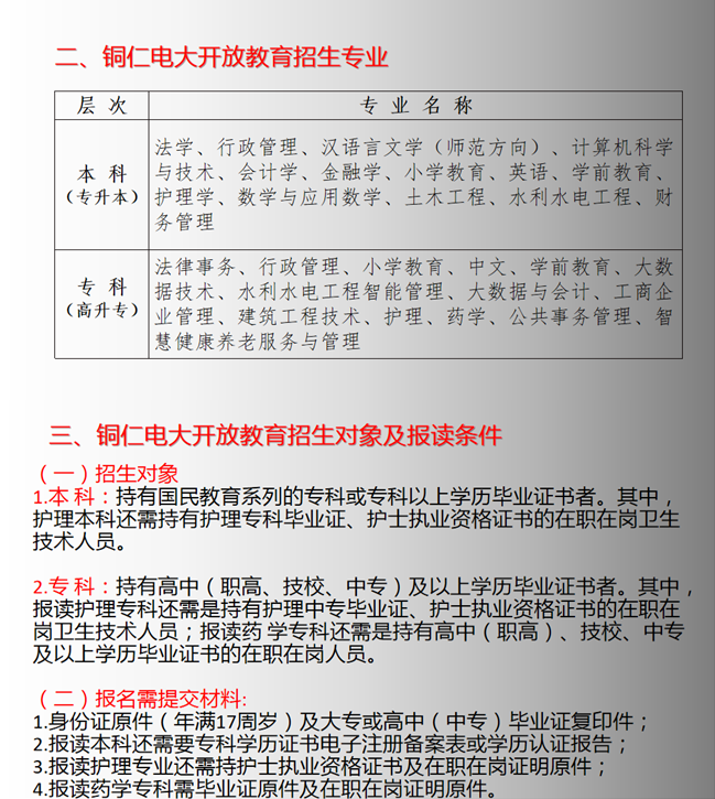 銅仁沿河開放大學秋季招生簡章