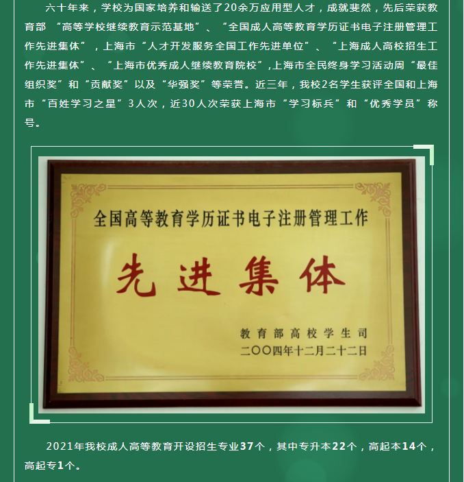 上海師范大學2021年成人高等教育招生簡章