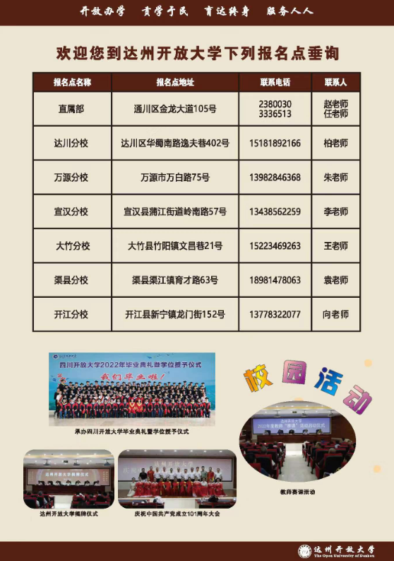 達州開放大學（渠縣分校）2023春季招生簡章