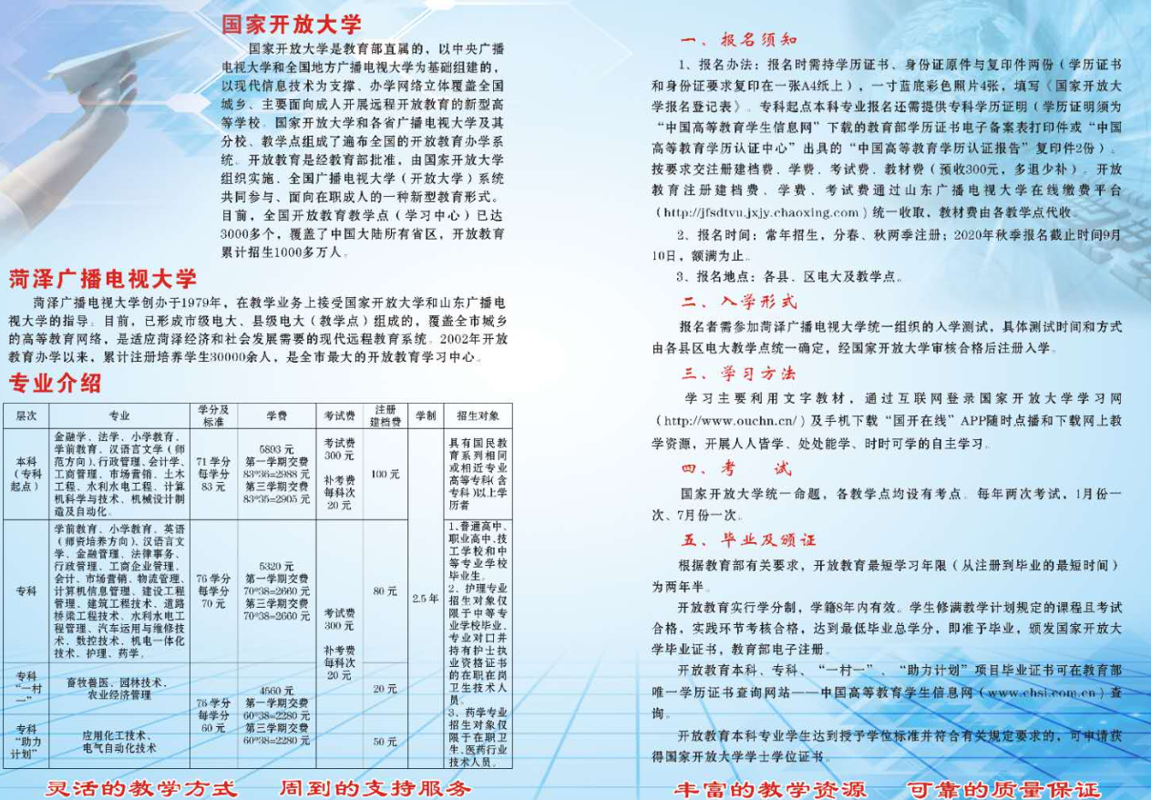 山東成武開放大學2020年秋季招生簡章