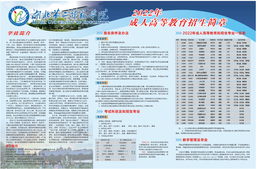 2022年湖北第二師范學院成人高等教育招生簡章