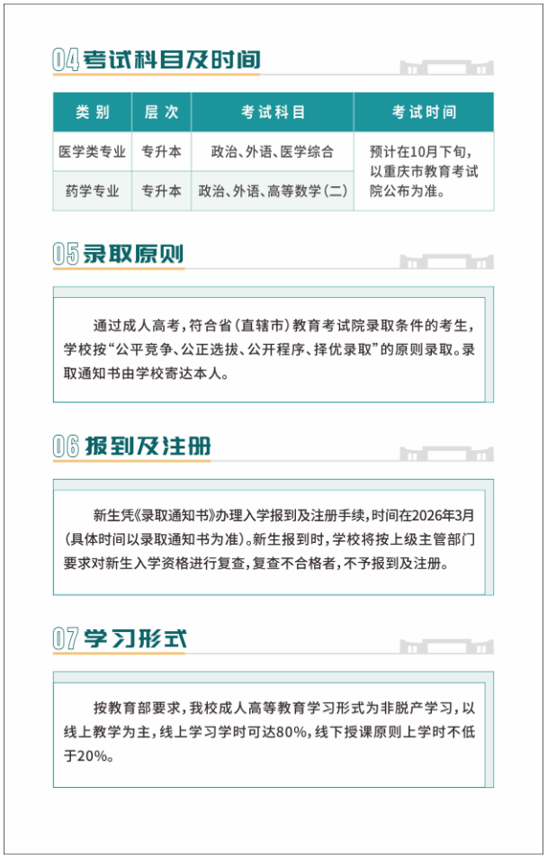 重慶醫科大學2025年成人高等教育招生簡章