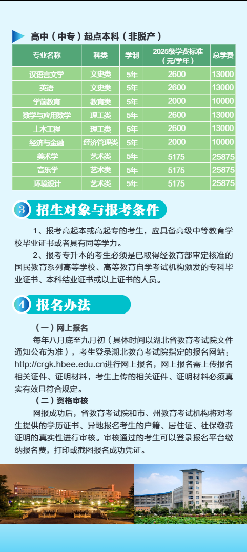 2025年黃岡師范學院成人高等教育招生簡章