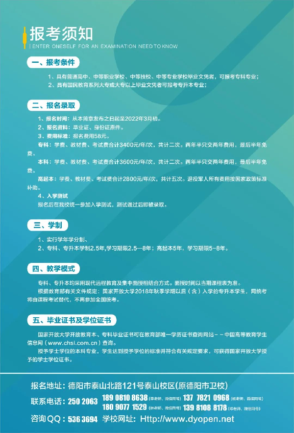 2022年德陽開放大學春季招生簡章
