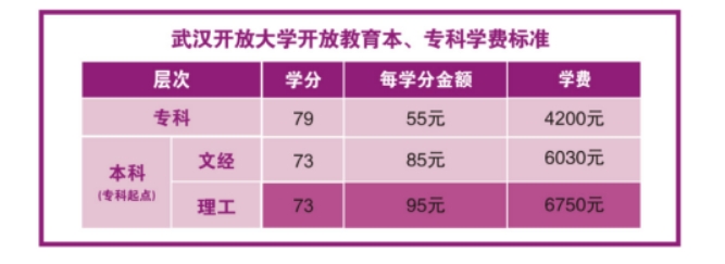 武漢開放大學學費多少錢？