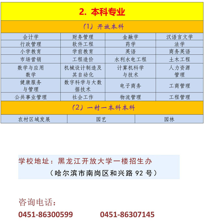 黑龍江開放大學直屬東山學院2023年秋季招生簡章