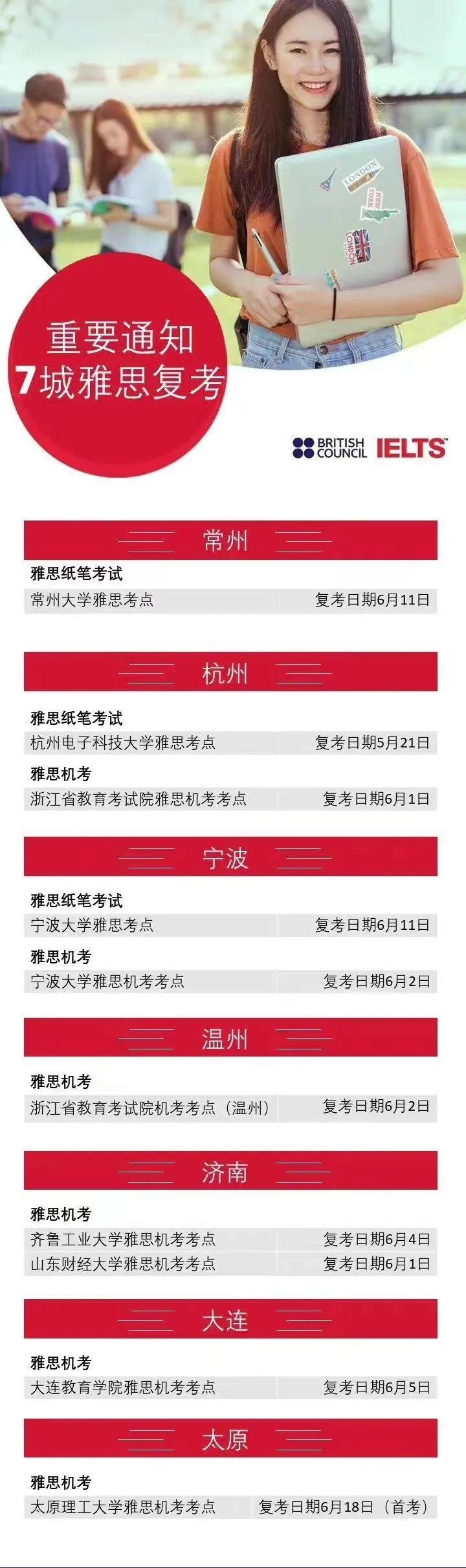 雅思官宣：6月這7所城市將全面恢復雅思考試
