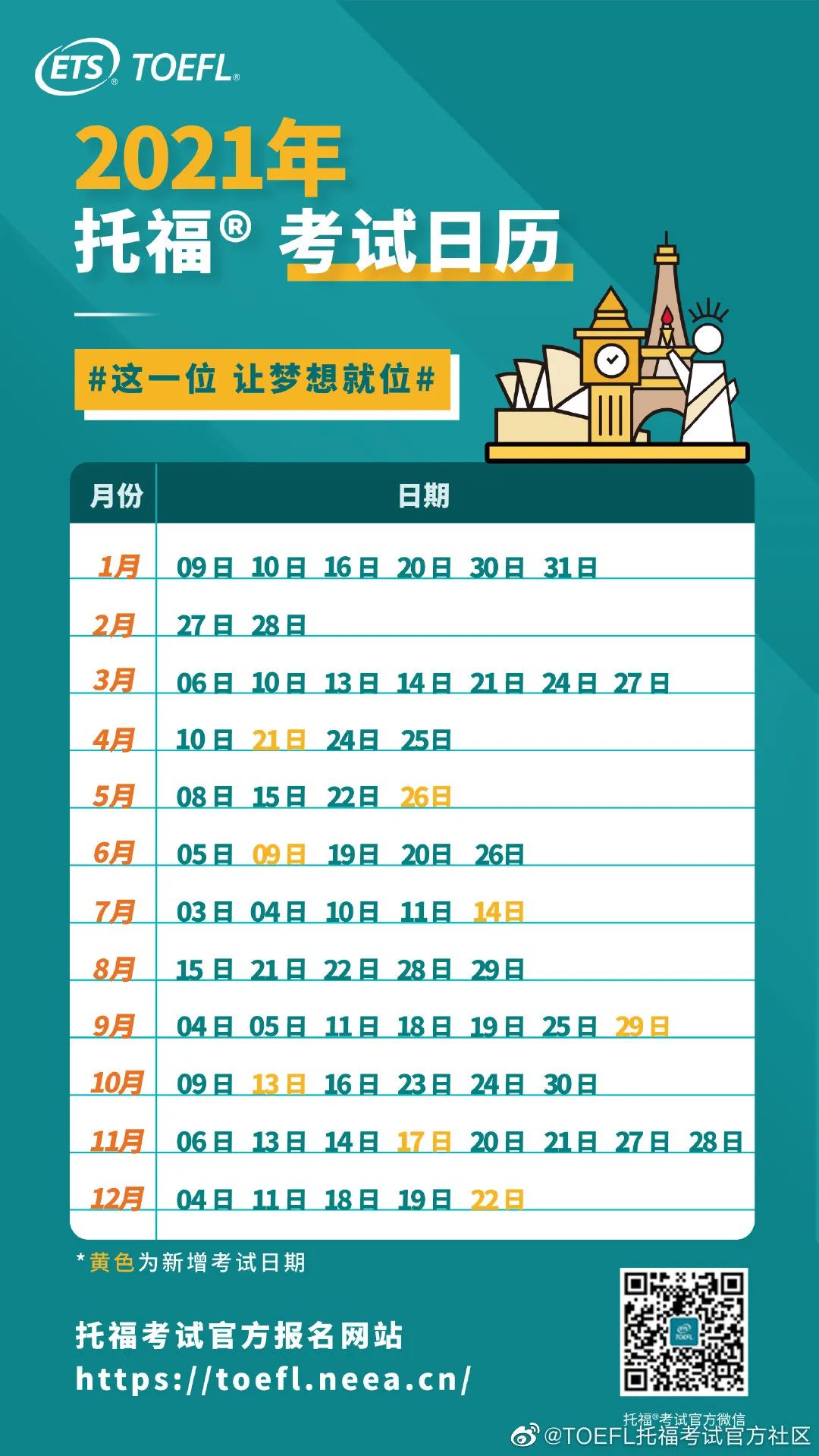 國內每年考托福時間