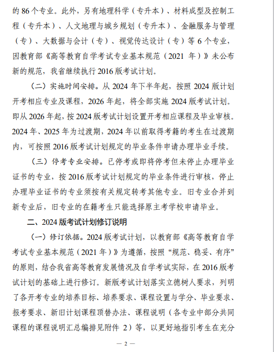 關于印發湖南省高等教育自學考試專業考試計劃（2024年版）的通知