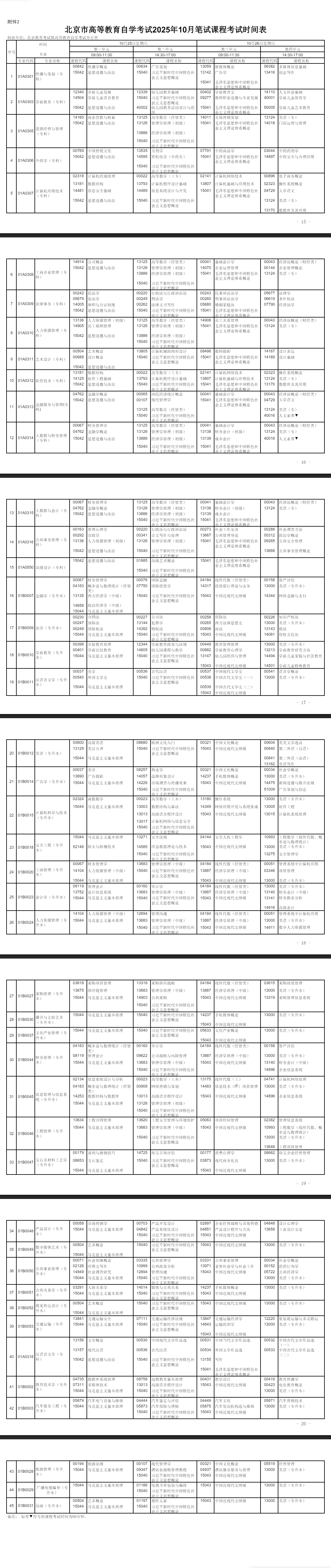 2025年10月北京市自考考試安排 2025年10月北京市自考考試安排