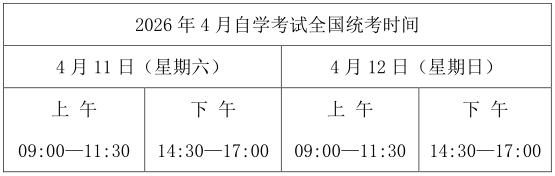 2026年4月黑龍江省自考考試時間：4月11日至12日